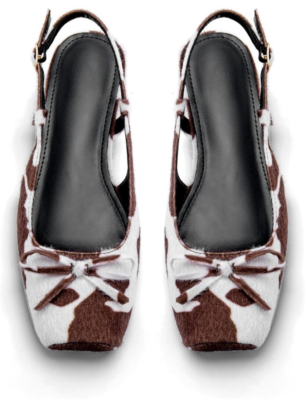 Women's Cow Slingback Square Toe Bow Knit Ankle Buckle Satin Ballet Flats